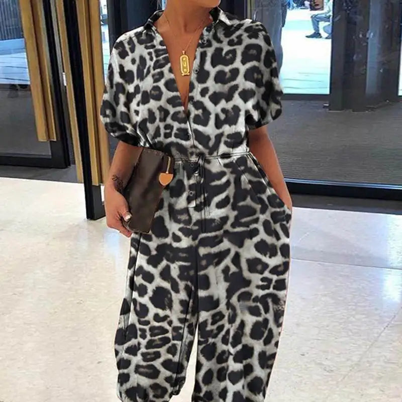 Summer Fashion V-Neck Button Lace-Up Jumpsuit