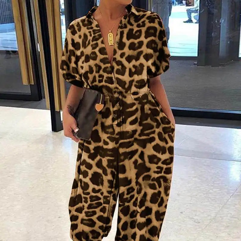 Summer Fashion V-Neck Button Lace-Up Jumpsuit