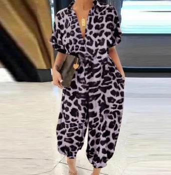Summer Fashion V-Neck Button Lace-Up Jumpsuit
