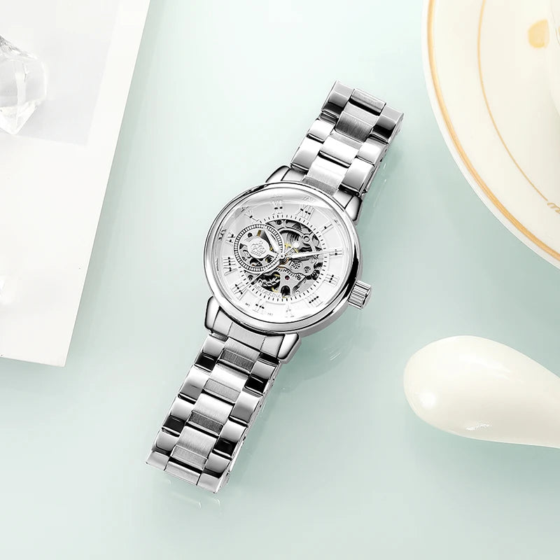 ORKINA Silver Skeleton Women's Watch