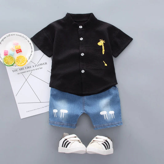 Baby Boys Shirt Cartoon Tops - Denim Shorts