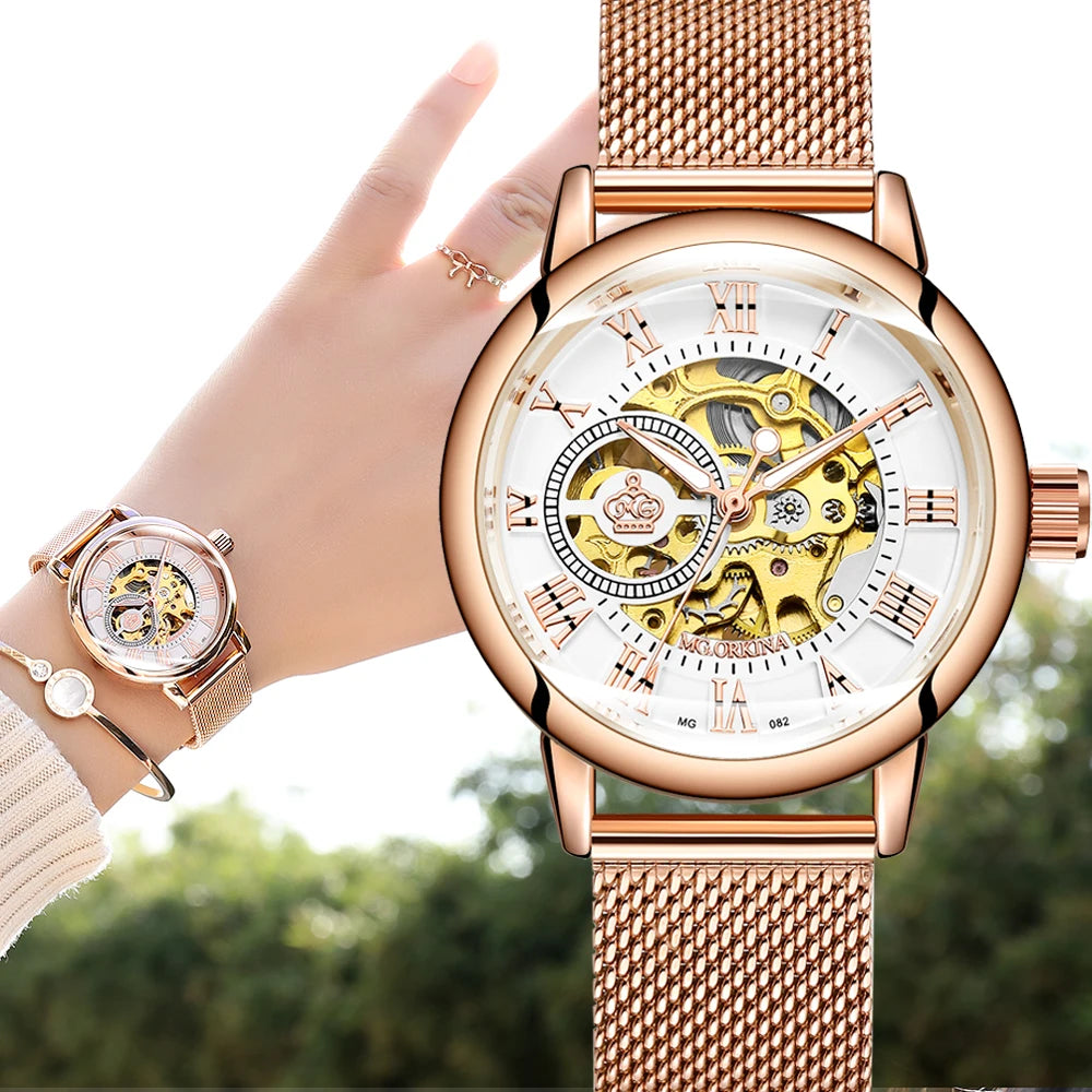 Luxury Brand Skeleton Women Mechanical Watch