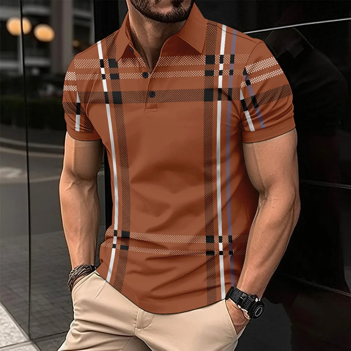 Short Sleeve Striped POLO Shirt Button-Down