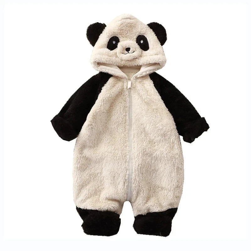 Baby Winter Romper Fleece Cartoon Panda Bunny Hooded Jumpsuit for Boys and  Girl s