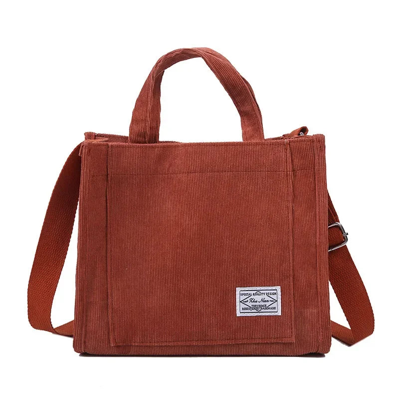 Corduroy Zipper Shoulder Bag