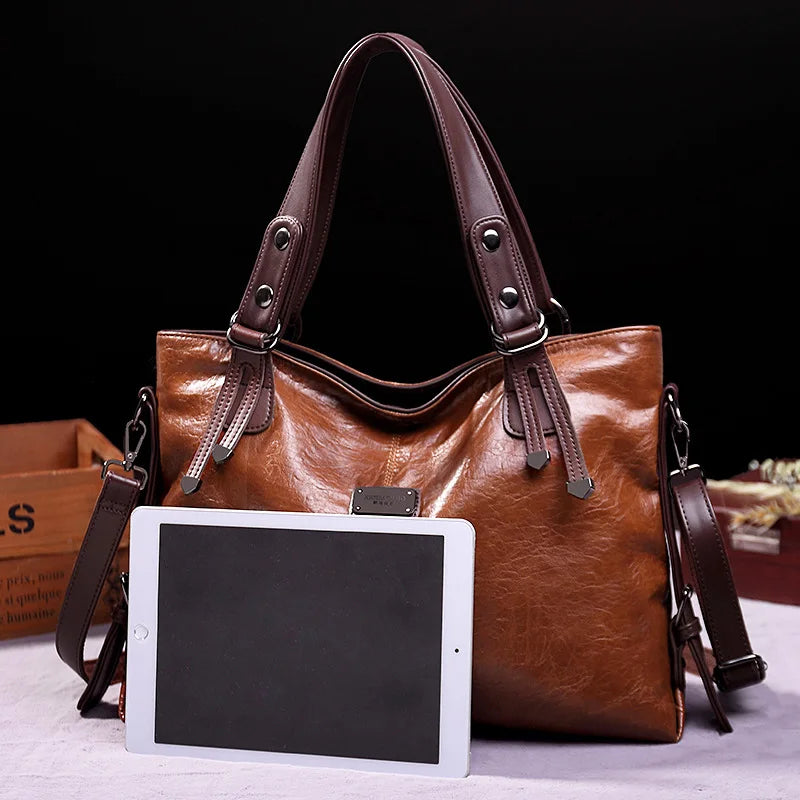 Casual Tote Handbags - Soft Leather Shoulder Bags Vintage Big Capacity Crossbody Hand Bag For Ladies