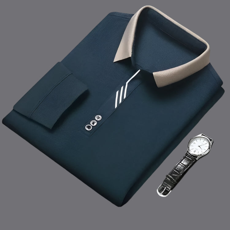 Men's Long Sleeve Turn-down Collar Waffle T-shirt Business Casual Polo Shirt Tee