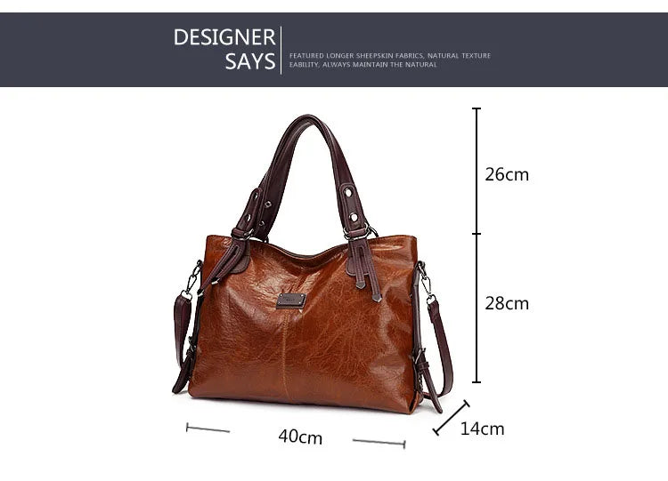 Casual Tote Handbags - Soft Leather Shoulder Bags Vintage Big Capacity Crossbody Hand Bag For Ladies