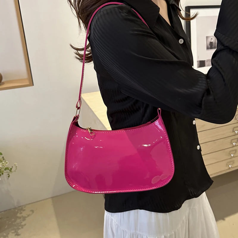 Retro Solid Color PU Leather Shoulder Bag For Women