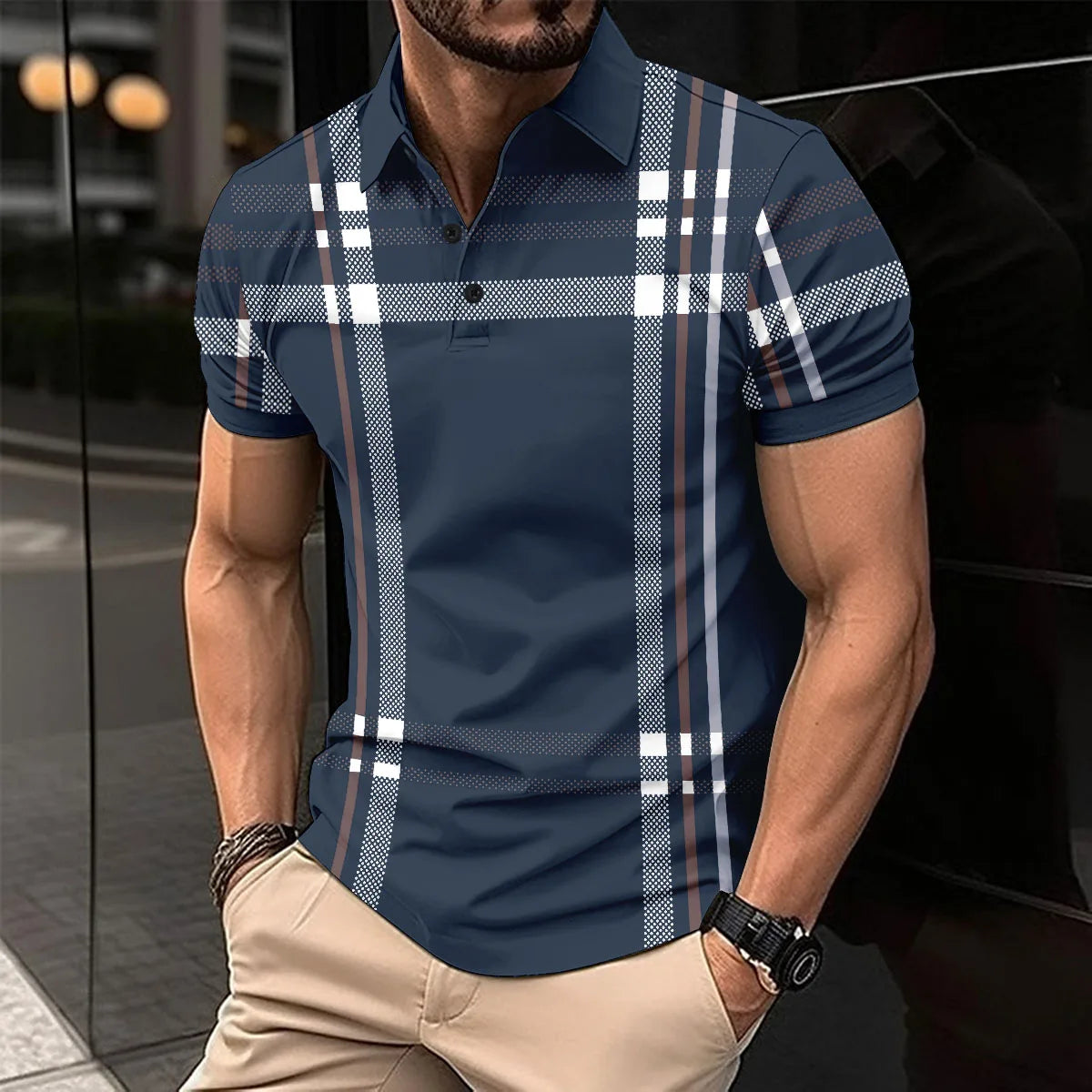 Short Sleeve Striped POLO Shirt Button-Down