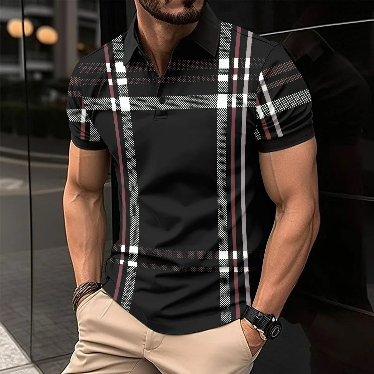 Short Sleeve Striped POLO Shirt Button-Down