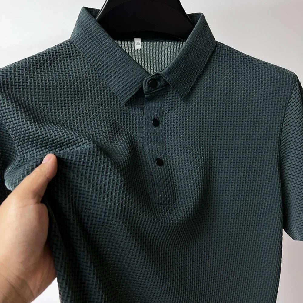 Silk Knitted Hollow Polo Shirt