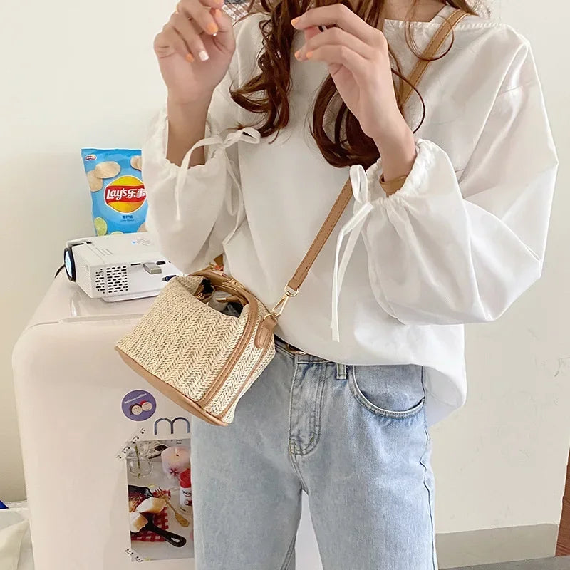 Summer Small Straw Handbag, Trendy Shoulder Bag