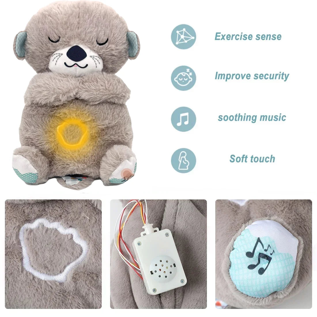 Breathing Bear - Baby Soothing Otter Plush Doll - Soothing Music