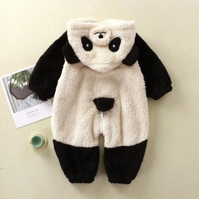 Baby Winter Romper Fleece Cartoon Panda Bunny Hooded Jumpsuit for Boys and  Girl s