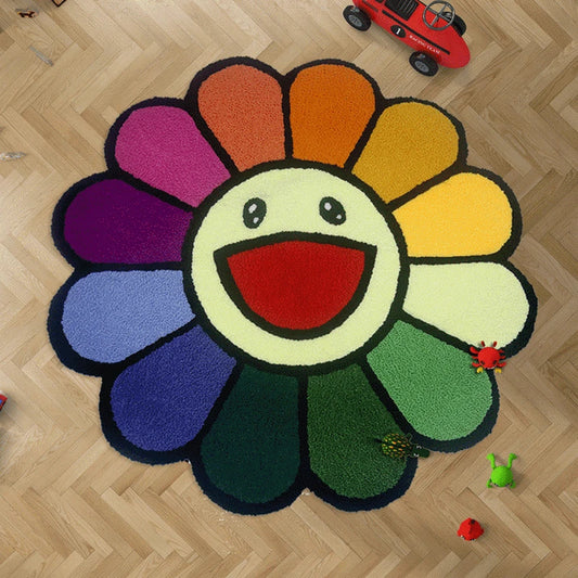 Cartoon Flower Round Carpet, Anti-slip