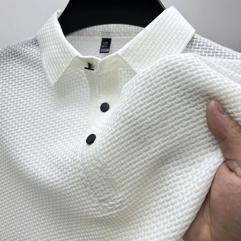 Silk Knitted Hollow Polo Shirt