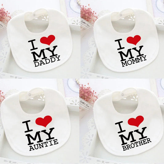 I Love Mommy/Daddy/Aunt/Brother  Printed Baby Bibs