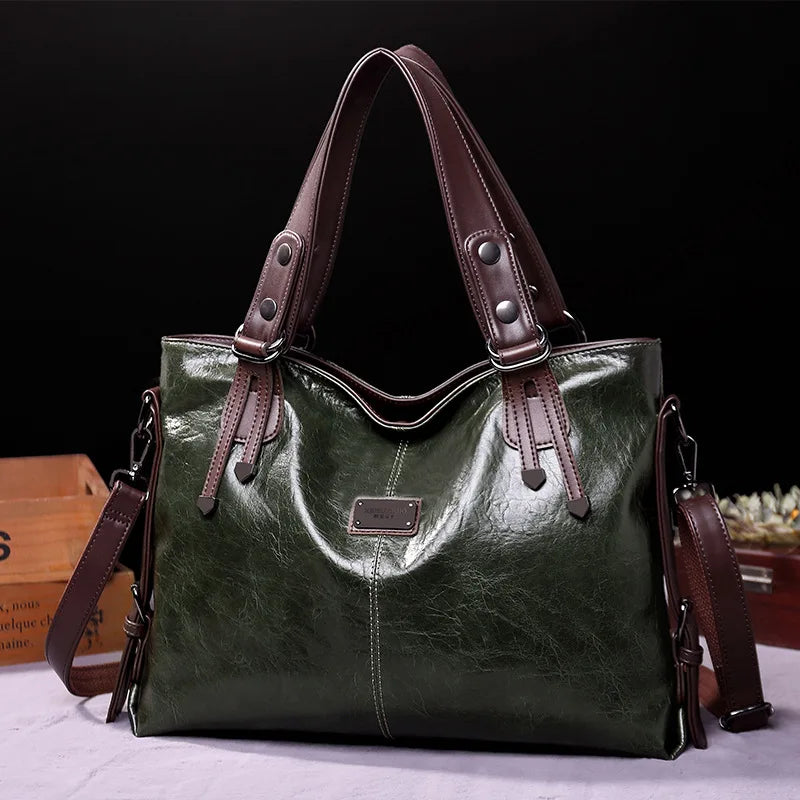 Casual Tote Handbags - Soft Leather Shoulder Bags Vintage Big Capacity Crossbody Hand Bag For Ladies