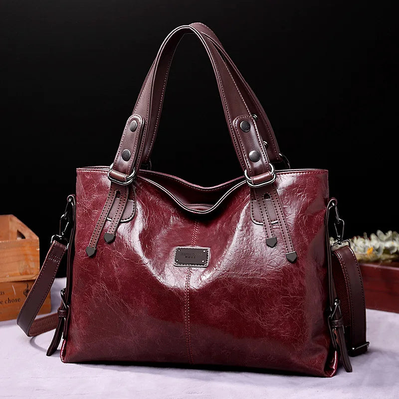 Casual Tote Handbags - Soft Leather Shoulder Bags Vintage Big Capacity Crossbody Hand Bag For Ladies