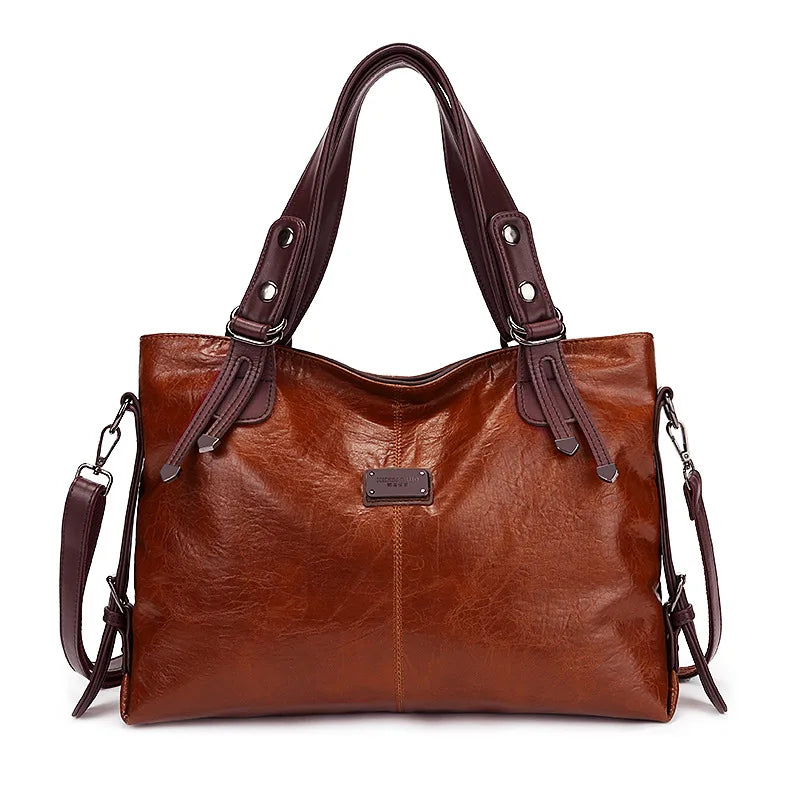 Casual Tote Handbags - Soft Leather Shoulder Bags Vintage Big Capacity Crossbody Hand Bag For Ladies