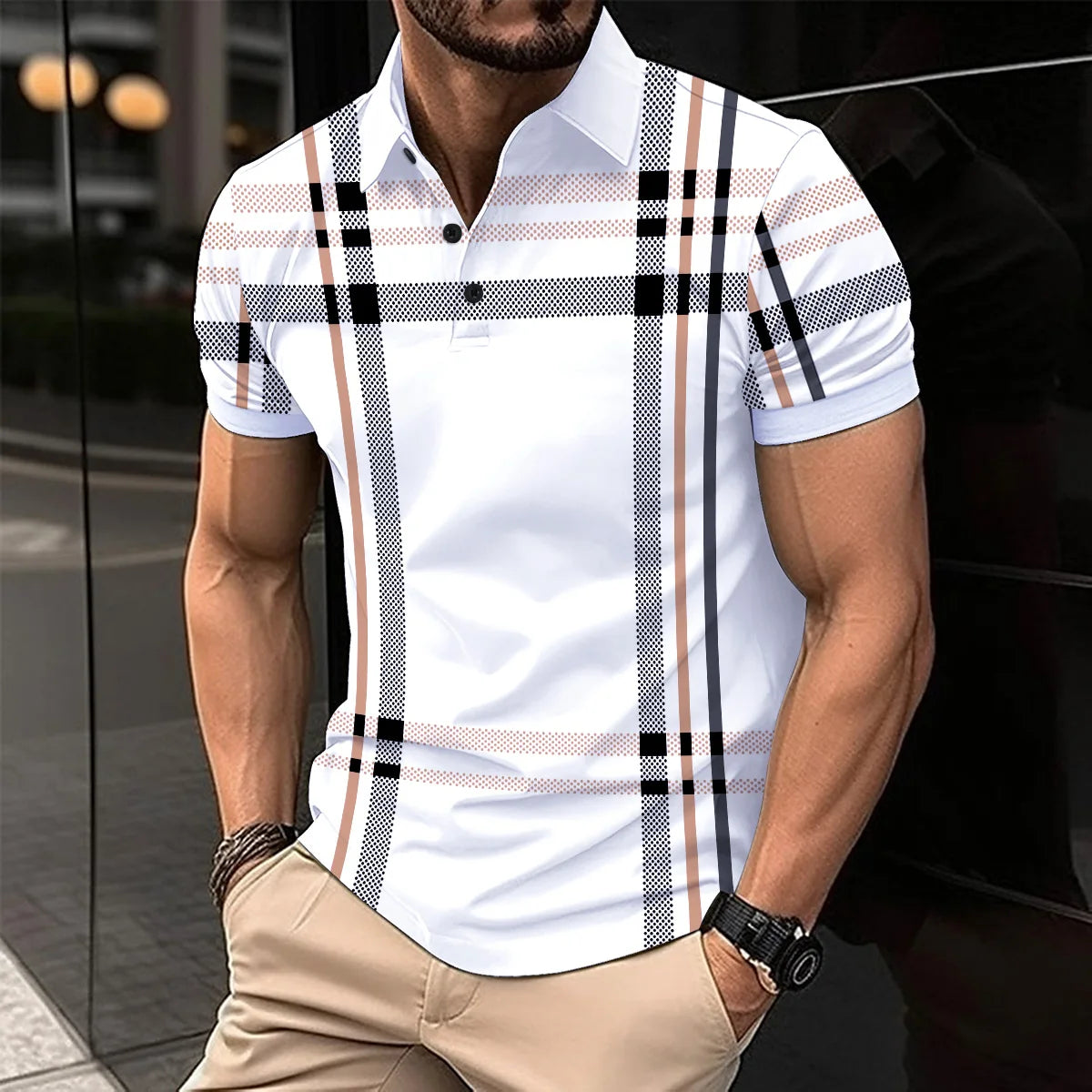 Short Sleeve Striped POLO Shirt Button-Down