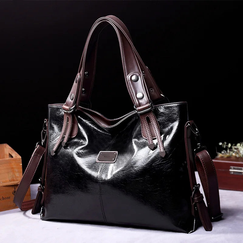 Casual Tote Handbags - Soft Leather Shoulder Bags Vintage Big Capacity Crossbody Hand Bag For Ladies