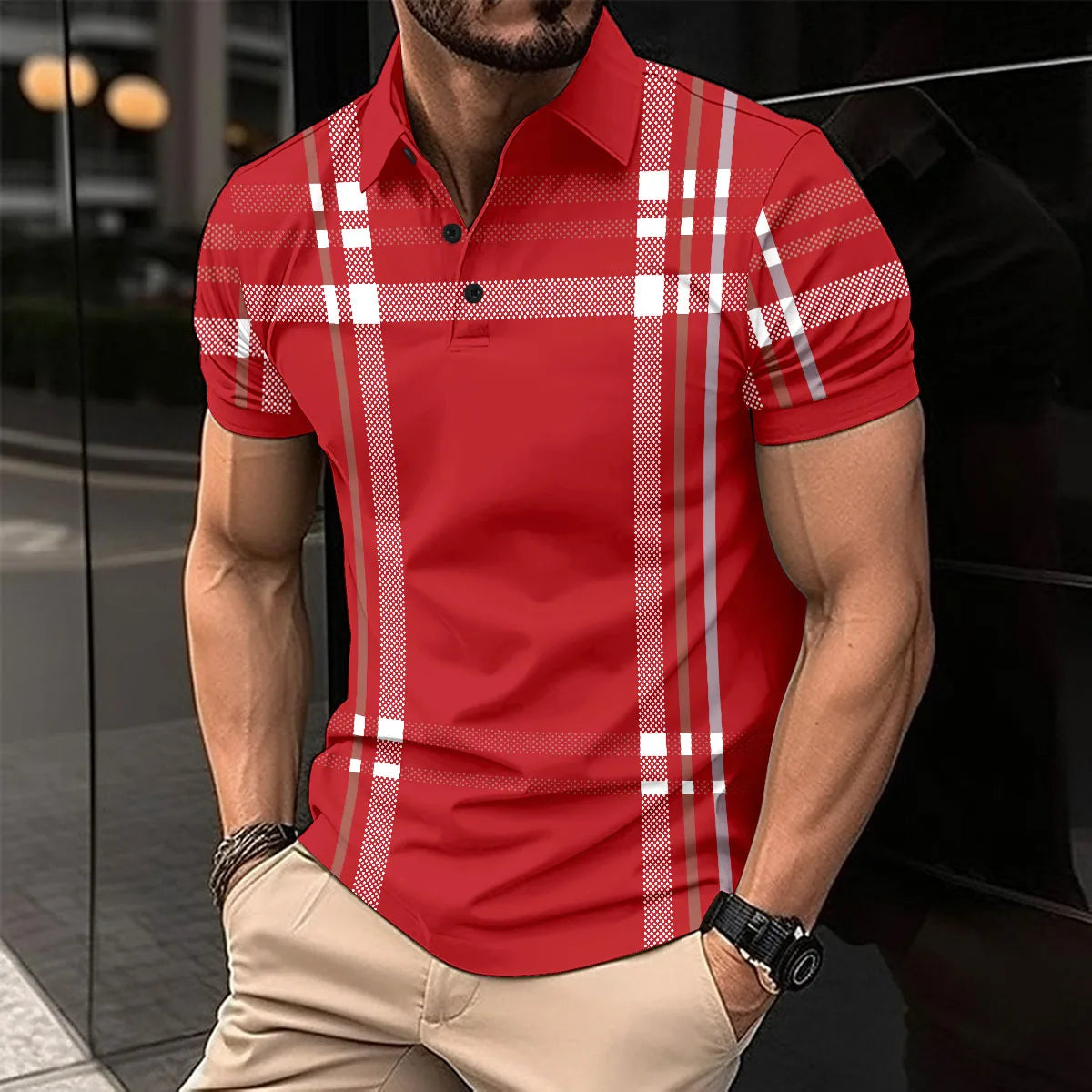 Short Sleeve Striped POLO Shirt Button-Down