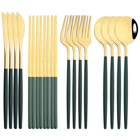 12-16Pcs Chopsticks Knife Fork Spoon Cutlery Set