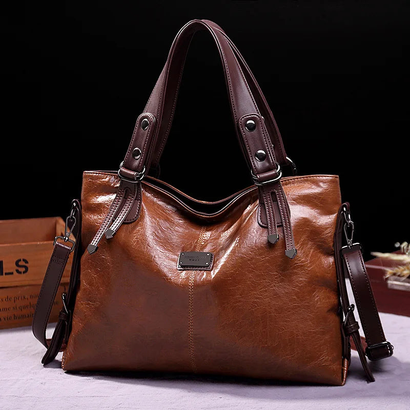 Casual Tote Handbags - Soft Leather Shoulder Bags Vintage Big Capacity Crossbody Hand Bag For Ladies