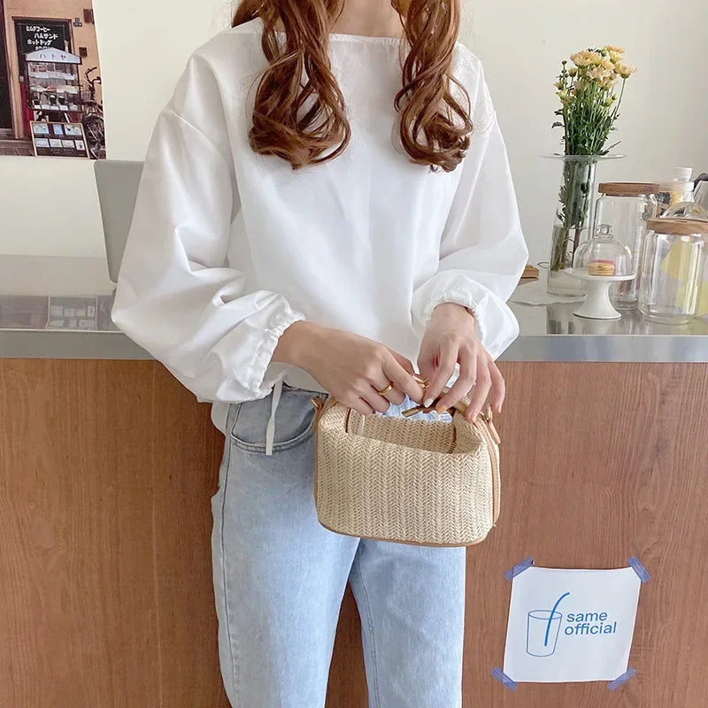 Summer Small Straw Handbag, Trendy Shoulder Bag